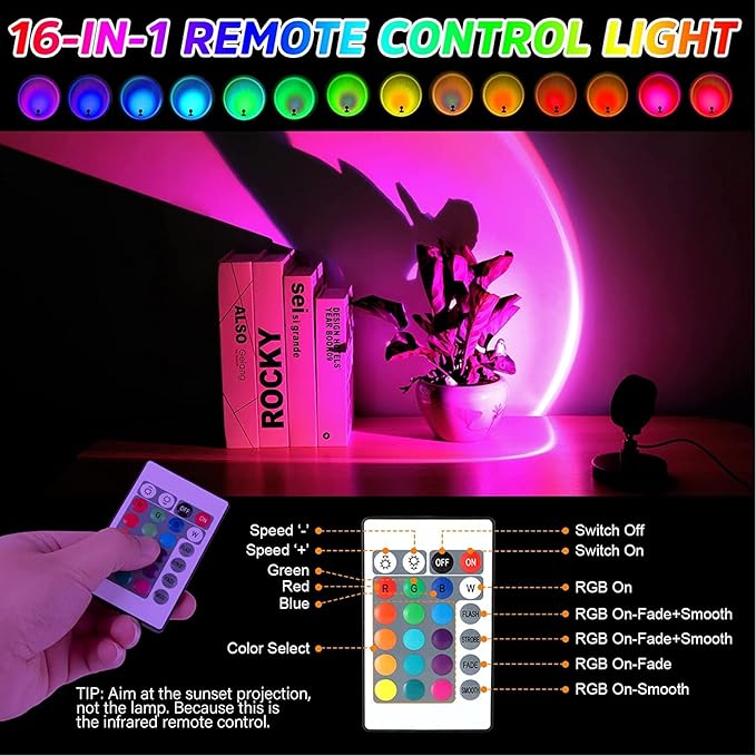Balkwan Sunset Lamp Projection Rotation Rainbow Projection Lamp Led Romantic Visual Led Light Network Red Light with USB Modern Floor Stand Night Light Living Room Bedroom Décor (Multicoloured)