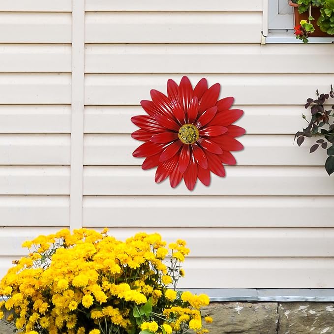 Metal Flowers Outdoor Decor 13" Metal Sunflower Wall Art Decorations Sunflower Wall Decor for Kitchen Living Room Porch Garden Yard
