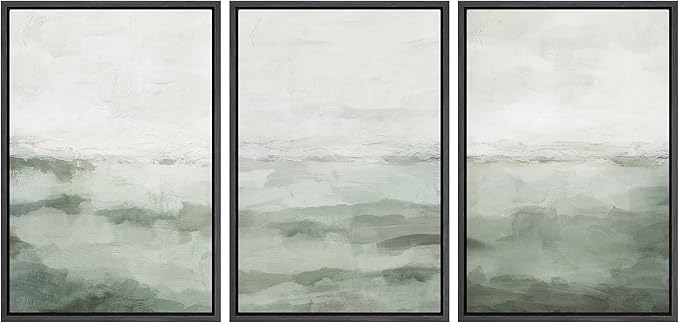 MUDECOR Framed Canvas Print Wall Art Sage Green Abstract Prints Minimalist Modern Wall Art Decor for Bedroom - 16"x24"x3 Black