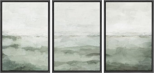 MUDECOR Framed Canvas Print Wall Art Sage Green Abstract Prints Minimalist Modern Wall Art Decor for Bedroom - 16"x24"x3 Black