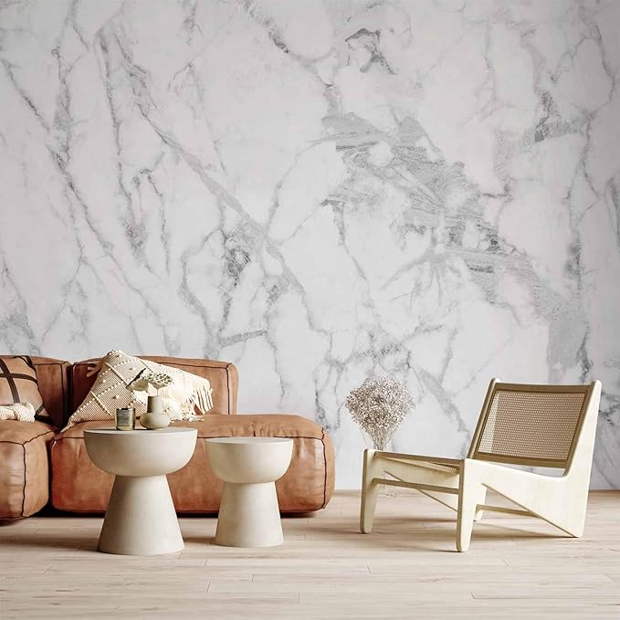 artgeist Wall Mural Marble 154x110 in - Peel and Stick Self-Adhesive Wallpaper Removable Large Sticker Foil Wall Decor Print Design Mural Stone Wall Abstract 3D Effect White Grey f-C-10044-a-a