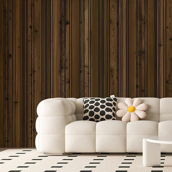 Art3d 4-Pack Glue-On Wall Panels, Wood Grain Texture Interior Wall Decor, 104"x12" Recycled Polystyrene Wainscoting Panels, Low Emission for Living Room Bedroom,Eatrh Walnut