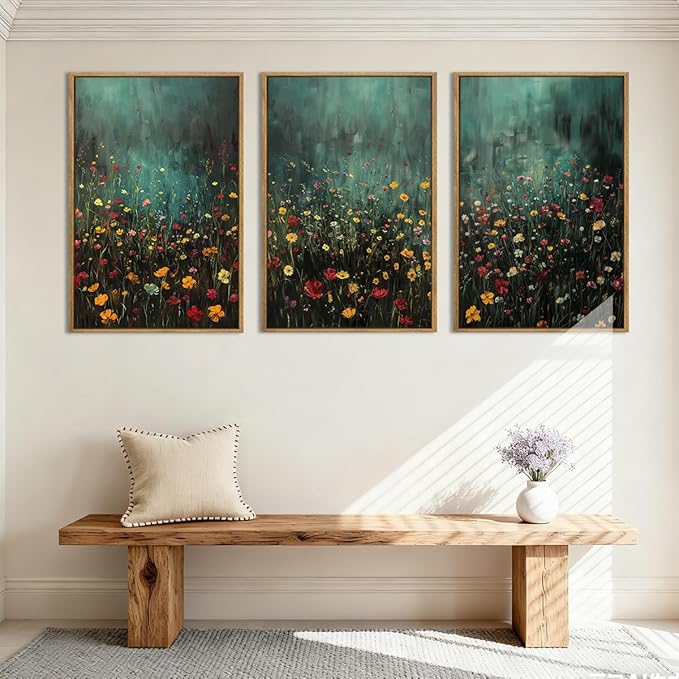 Anyzal Large Colorful Nature Floral Canvas Wall Art Framed Watercolor Wildflowers Illustration Prints Modern Botanical for Living Room Bedroom Office 16x24 Inch Set of 3