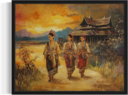 Laos Art Print Poster, Asia Oriental Countries Culture Wall Art Asian Paintings for Bedroom Bathroom Living Room Decor 97 (Laos, 24 x 36 inches, Black Frame)