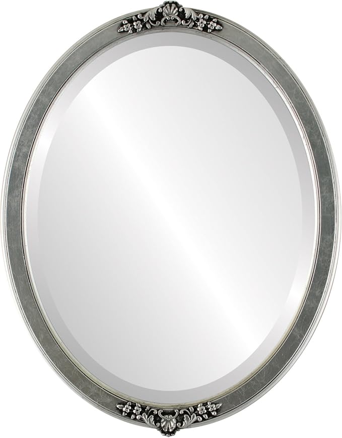 OVALCREST Oval Beveled Wall Mirror for Home Decor - Athena Style - Silver Leaf with Black Antique - 21" x 17" Outside Dimensions