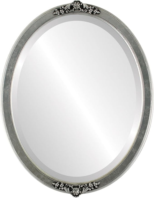 OVALCREST Oval Beveled Wall Mirror for Home Decor - Athena Style - Silver Leaf with Black Antique - 26" x 22" Outside Dimensions