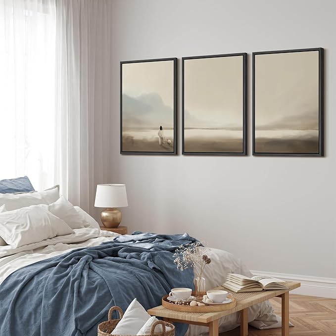 MUDECOR Framed Wall Art Print Set Serene Coastal Landscape Minimalist Illustrations Modern Art Boho Decorative Colorful Chic for Living Room, Bedroom, Office - 16"x24"x3 Black