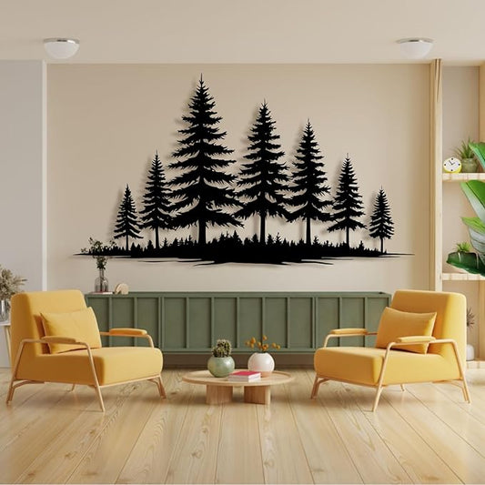 lunwall Metal Pine Tree Wall Art, Metal Forest Wall Art, Pine Branch Wall Decor, Christmas Tree Wall Decor, Forest Wall Hanging, Nature Lover Gift (Style 2, 30" W x 17" H / 76 x 43 cm)