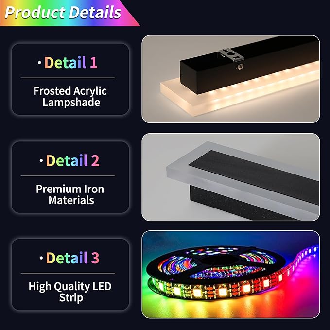 2-Pack 40in Long Outdoor Modern LED Wall Light, 30W IP65 Waterproof Warm/RGB LED Wall Mount Lighting Fixture, Color Changing Long Outdoor Wall Light Dimmable Black Exterior Wall Sconce