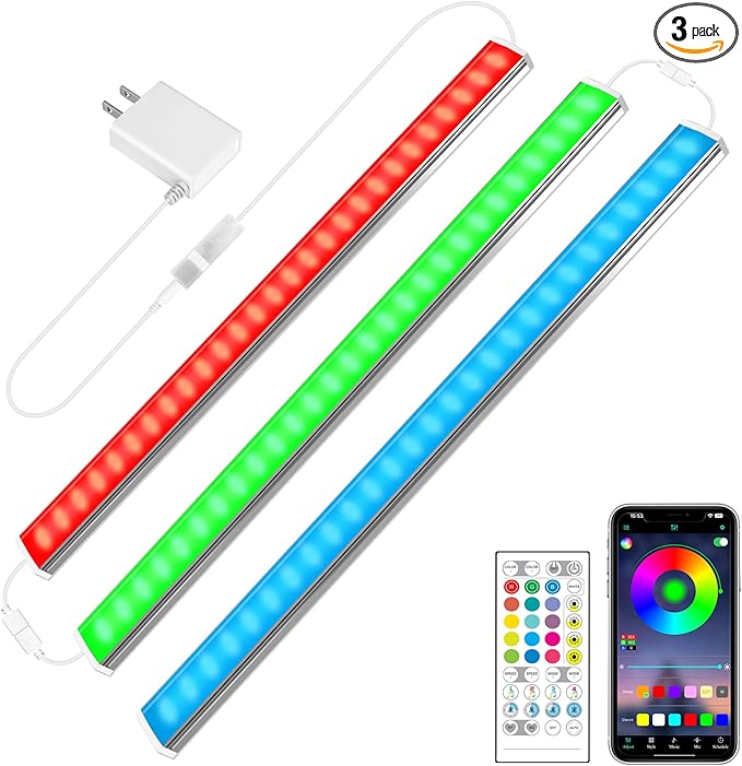maylit Smart Under Cabinet Lights Plug in, 3 Pcs 12 Inch Ultra Thin Under Cabinet Lighting, Multicolor Under Counter Lights for Kitchen, Dimmable Mood Light for Cabinet, Counter, Workbench