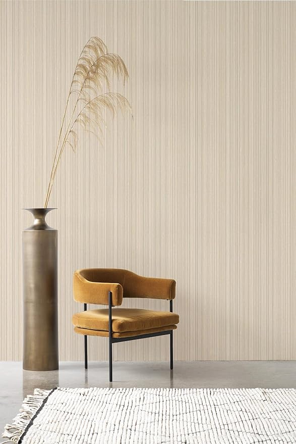 20.8" x 196.8" Grasscloth Wallpaper, Beige Textured Peel and Stick Wallpaper for Decor Bedroom Kitchen Cabinet