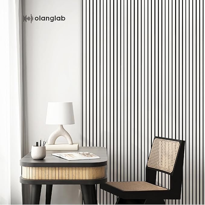 Olanglab Wood Slat Wall Panels, Wooden Acoustic Wall Panels, 94.5"x12.6" Each 3D Wall Panels for Interior Wall Decor, 2 Pack in Total 94.5"x25.2" (Gloss White)
