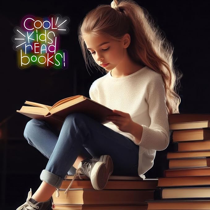 Cool Kids Read Books Neon Sign Reading Led Neon Light for Reading Room Library Reading Corner Light Up Sign for Wall Decor with Dimmable Switches Library Classroom Book Club