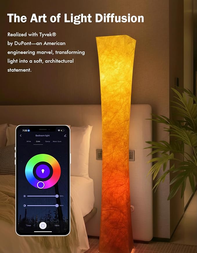 LEONC RGB+CCT Floor Lamp with Remote, 1800lm LED Tuya Smart 9W×2 Bulbs, 61" Smart Modern Floor Lamp with Alexa, Music Sync and 16 Million Colors, Color Changing Standing Lamp for Bedroom Living Room