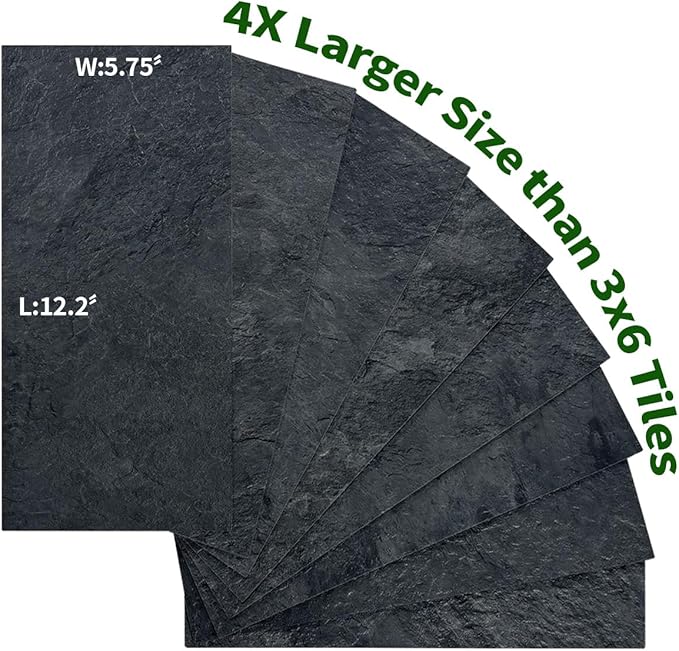 AULIGET 6" x 12" Black Slate Peel and Stick Backsplash Wall Tiles, PVC Faux Stone Stick on Tiles for Backsplash Kitchen, Bathroom, Laundry Room, Camper, Fireplace (Pack of 20)