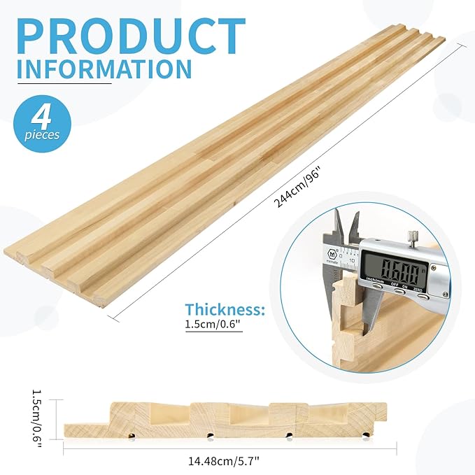 Art3d 4 Pc 96"x5.7" Wood Slat Wall Panel for Interior, Ceiling and Decoration, 15.2 SqFt