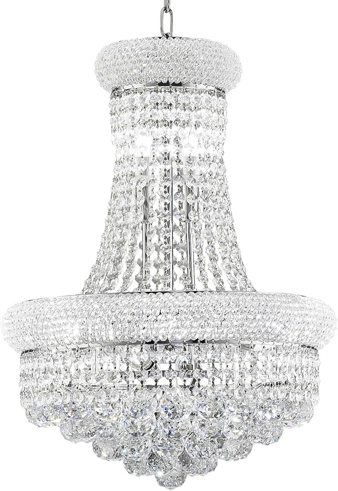 10 Lights Chrome Finish Empire Crystal Chandelier Lighting for Dining Room Living Room Foyer Hallway Bedroom Entryway (Dia 18'')