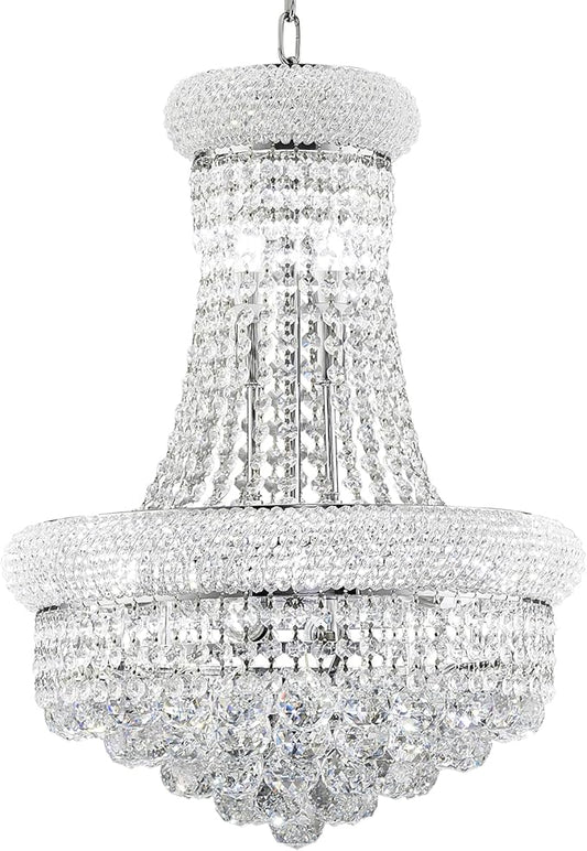 10 Lights Chrome Finish Empire Crystal Chandelier Lighting for Dining Room Living Room Foyer Hallway Bedroom Entryway (Dia 18'')