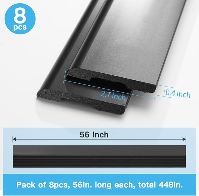 Art3d Wall Baseboard Molding Trim 8-Pack of 56 x 2.6 in., High Impact Polystyrene Skirting Board - Installed with Glue - Black