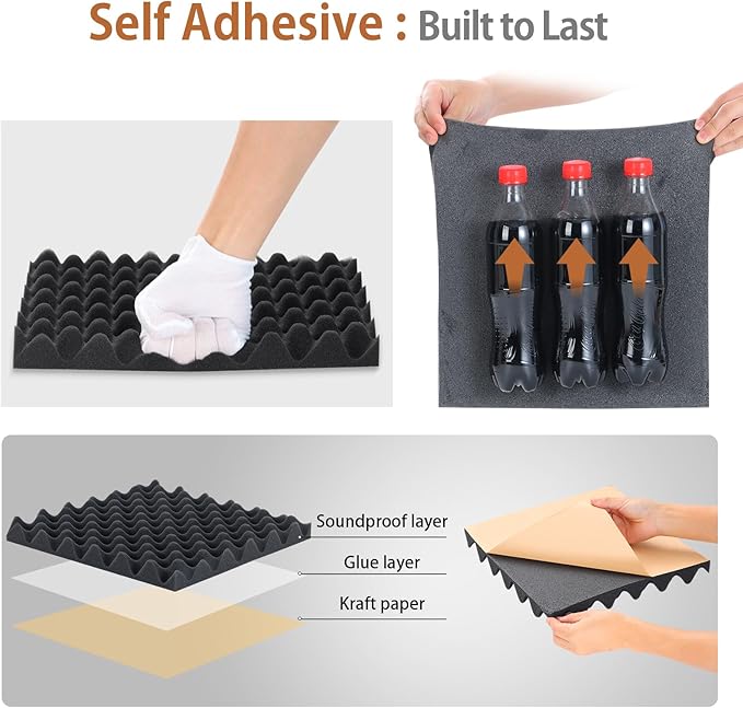 36 Pack Acoustic Foam Panels with Self Adhesive 12" X 12" X 1.2" Sound Proof Foam Panels for Walls High Density Egg-Crate Soundproof Wall Panels for Studio Office Gaming Room