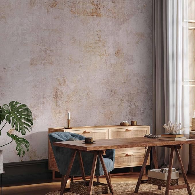 artgeist Wall Mural Faux Cement 193x138 in - Peel and Stick Self-Adhesive Wallpaper Removable Large Sticker Foil Wall Decor Print Picture Image Design Abstract Faux Stone Beige a-A-10109-a-b