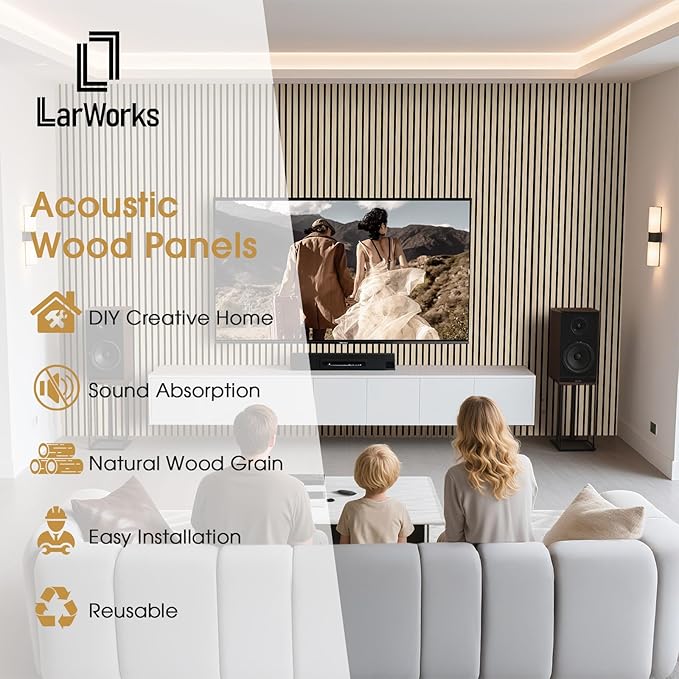 Acoustic Wood Slat Panels 4 Pack 106" x 12.6", Soundproof Wooden Wall Panels, 3D Fluted Panel for Interior Wall Decor, Living Room, Bedroom - Oak (Cover Approx. 37 sq.ft)