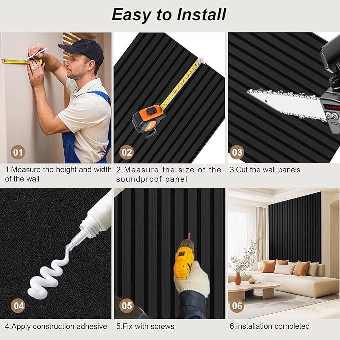 AKK-PANE Acoustic Folding Wood Slat Wall Panels, 94.5" x 23.6" 15.5ft² for Interior Wall Decor, Sound Absorbing Slat Wall Paneling, Fluted Wall Panel for Stylish Spaces Sound Reduction(Mirage Black)