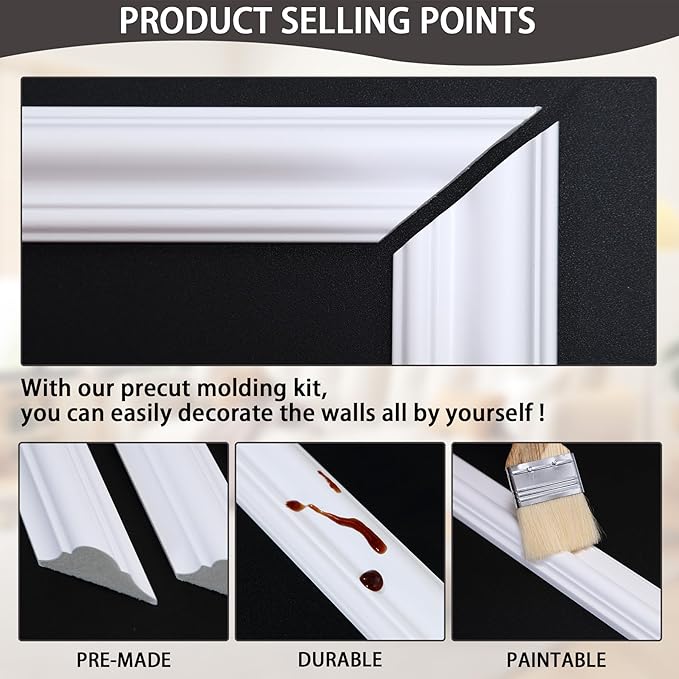 3-Frame 16" x 24" Premade Accent Wall Molding Kit, Ready-to-Assemble Wainscoting Panels, Pre-Cut Chair Rail Moulding Trim Picture Frame for Home Décor
