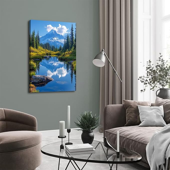 Mount Rainier Wall Art Mountains Pictures Living Room Decor National Park Canvas Prints Posters Nature Landscape Wall Decor Forest Lake Scenic Painting Artwork for Bedroom Home Decoration 32x48"