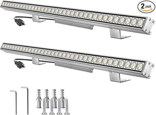 72W Outdoor Led Wall Washer Lights Bar, 40 Inches 5000K Daylight White Aluminium Wall Washer Light, 120V Waterproof IP67 Outdoor LED Light Bar for Outdoors, Plug-in (2 Pack)