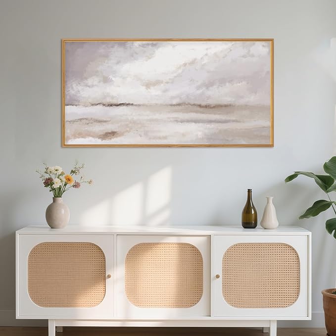 Large Neutral Abstract Framed Canvas Wall Art Set,Minimalist Gray and Beige Pastel Wall Decor,Modern Nature Misty Textured Art Painting for Living Room,Bedroom-20 x40