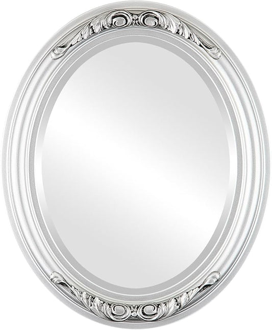 OVALCREST Oval Beveled Wall Mirror for Home Decor - Florence Style - Silver Spray - 20" x 16"