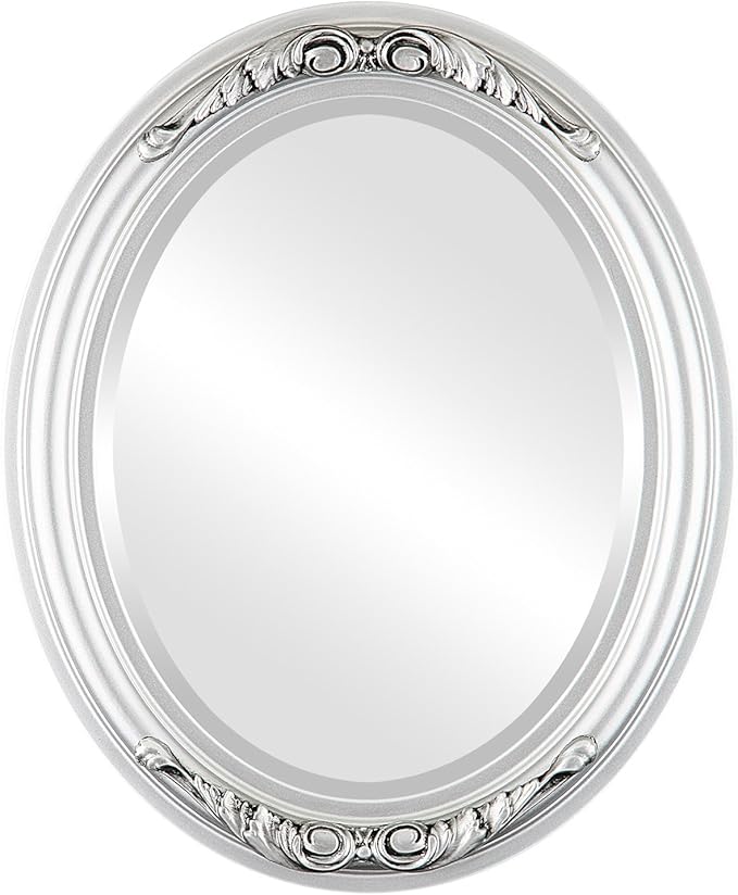 OVALCREST Oval Beveled Wall Mirror for Home Decor - Florence Style - Silver Spray - 24" x 20"