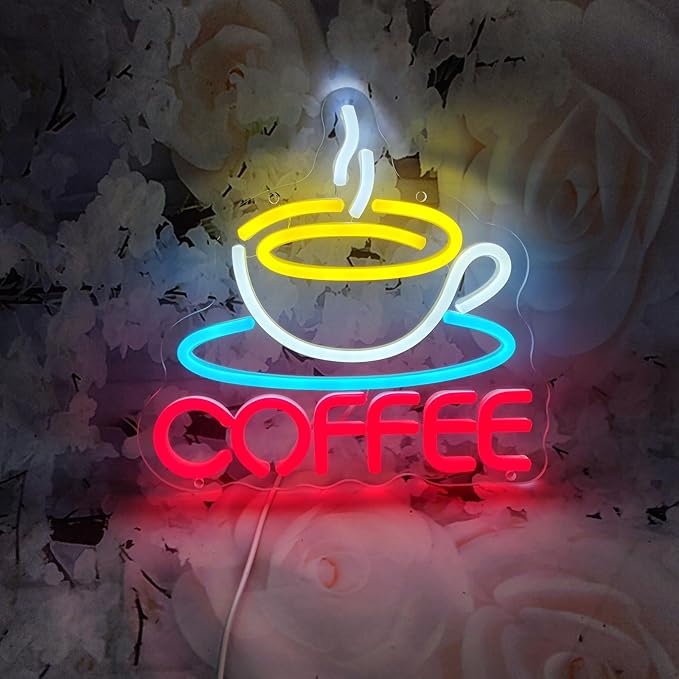 Coffee Neon Sign Coffee LED Sign Coffee Bar Neon Sign But First Coffee Neon Sign, Coffee Sign for Coffee Shop Home Coffee Lovers Art Wall Decor, 10.2" x 9.7"