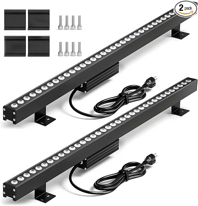 2-Pack 72W LED Wall Wash Lights 5000K Daylight White, 120V IP67 Waterproof Wall Wash Light Outdoor Lighting Bar for Building, Landscape, Commercial – 3.2FT, Black