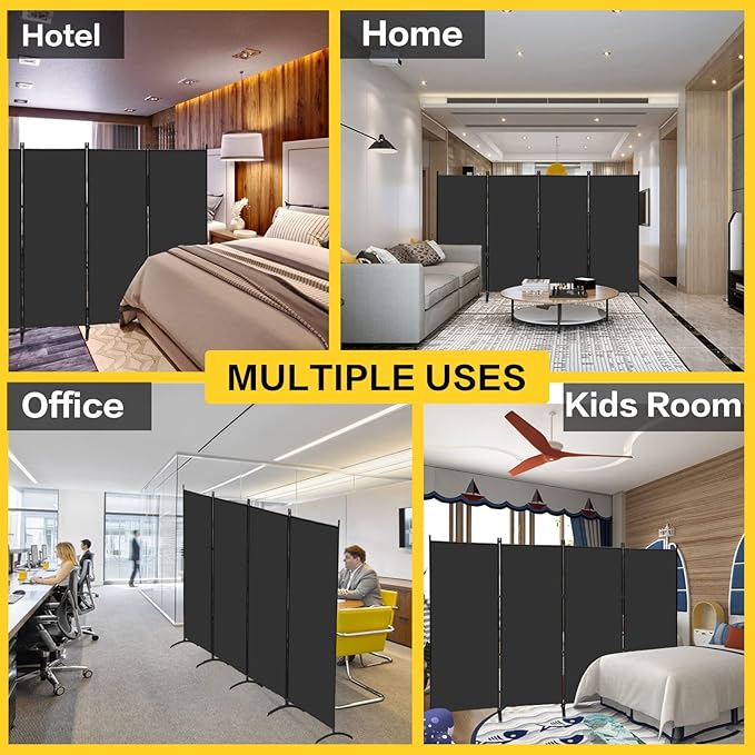 MAYOLIAH 4 Panel Privacy Screen Room Dividers 6FT Tall Portable Office Wall Divider for Rooms Separator 136"x20"x71", Black