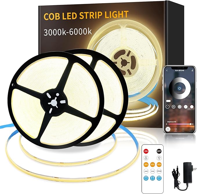 COB LED Strip Lights 100ft,3000K DC 24V Dimmable Warm White Flexible LED Rope Lights for Bedroom,with Remote and app Control LED Lights Strip for Living Room, Shelf, Cabinet