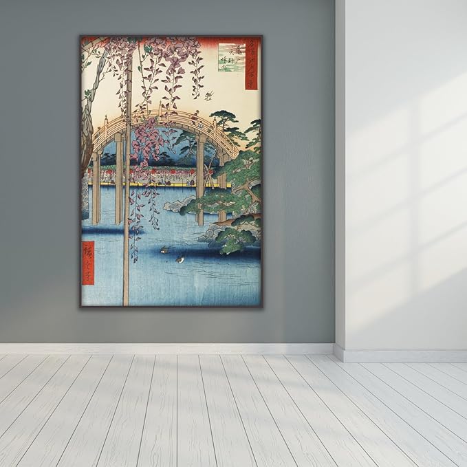 OKRA Utagawa Hiroshige Wall Art Poster - The Bridge with Wisteria Print - Japanese Painting Landscape Pictures - Modern Canvas Home Decor for Kitchen Bedroom Unframed(12×16in/30×40cm)