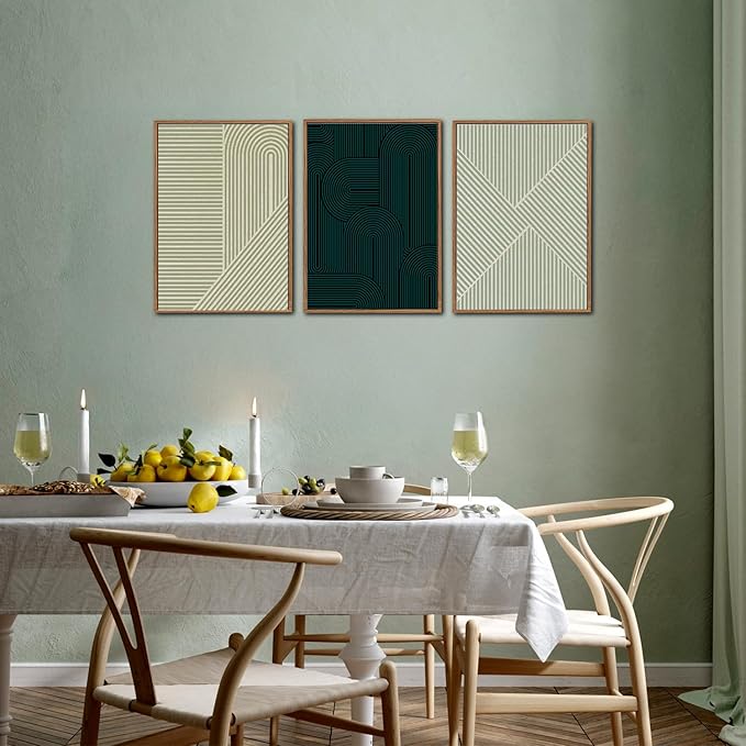 LHIUEM Large Neutral Minimalist Line Framed Canvas Wall Art Set of 3(12”X16”)Black Textured Wall Decor Abstract Rectangular Wall Art Boho Painting Mid Century Modern Accent Wall for Living Room Office