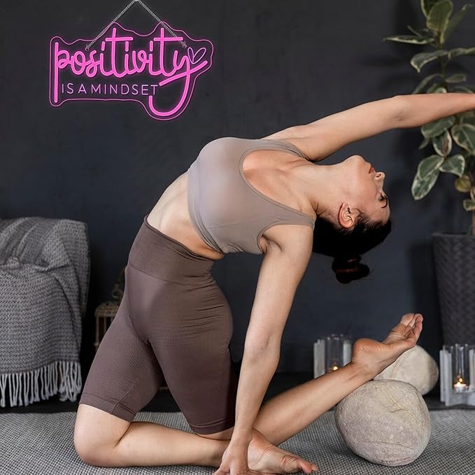 Lucunstar Pink Neon Sign Positivity is a mindset Dimmable LED Inspirational Light Up Signs for Wall Decor USB Powered Neon Light for Home Room Office Gym School Classroom