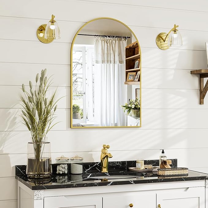 16x24 Arch Wall Mirror, Gold Bathroom Mirrors for Over Sink, Metal Frame Wall Decor for Entryway, Bedroom, Living Room