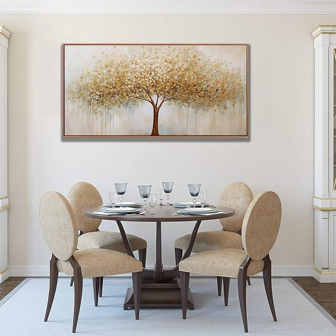 Abstract Wall Art Gold Tree of Life Framed Artwork Canvas Painting Textured Tree Pictures Wall Decor for Living Room Bedroom Dining Room Home Office Decor 20"x40" with Framed
