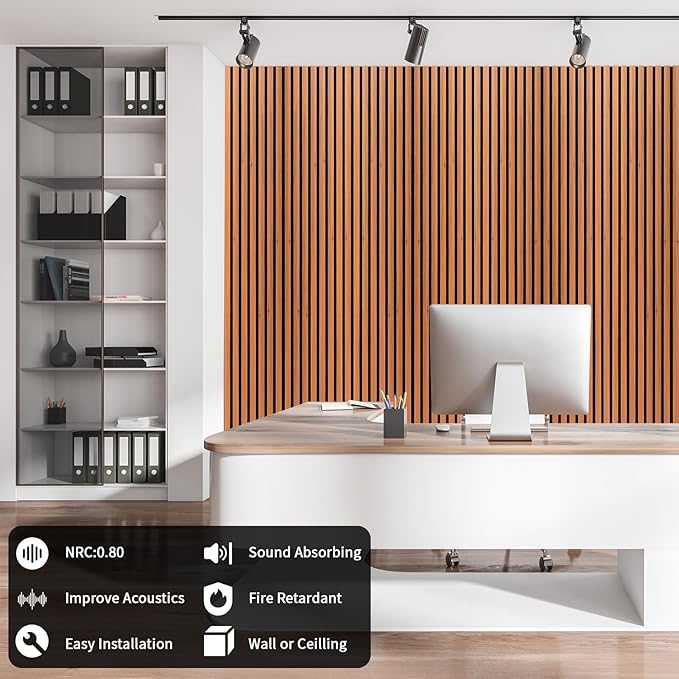 Art3dwallpanels Wood Slat Wall Panel, 108'' x 13'' Wood Panels for Wall 2 Pack 3D Soundproof Wall Panels, Large Acoustic Panels for Interior Ceiling and Wall Decor Noise Reduction,Red Oak