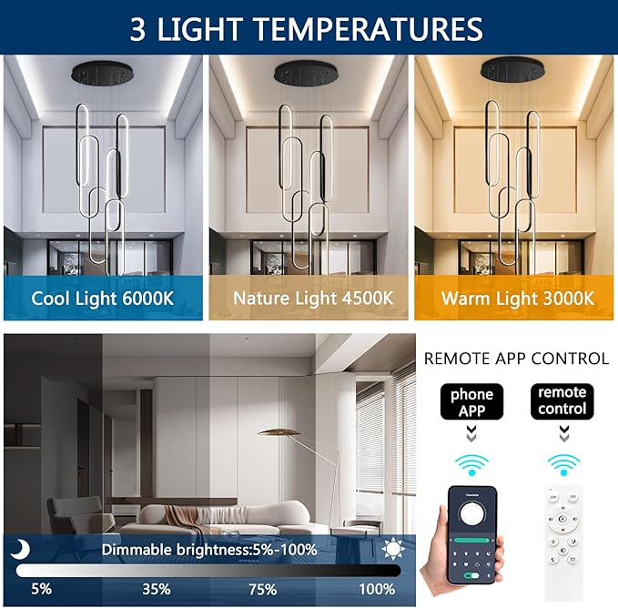 Modern LED Chandeliers for Foyer Entryway High Ceiling Long Staircase Chandeliers Dimmable Dimmable Flush Mount High Villa Foyer 2700k-6000k