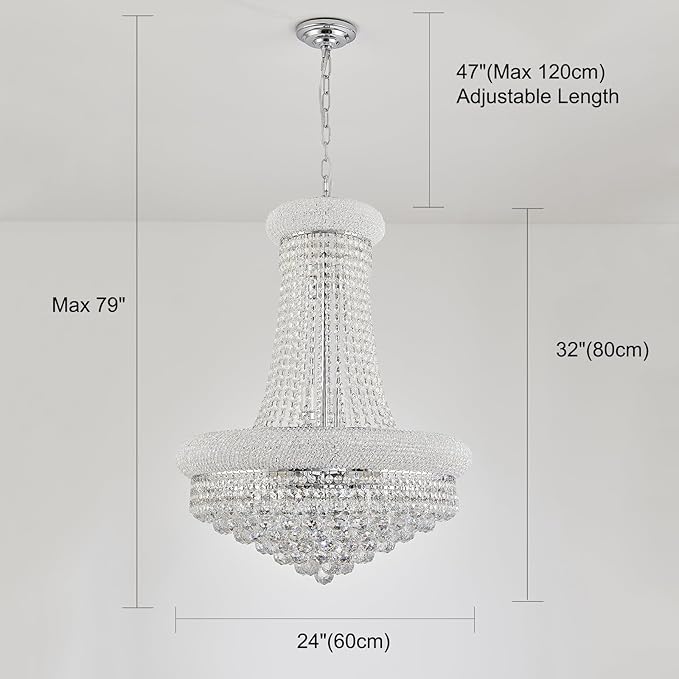 14 Lights Chrome Finish Empire Crystal Chandelier Lighting for Living Room Foyer Dining Room Hallway Entryway (Dia 24'')
