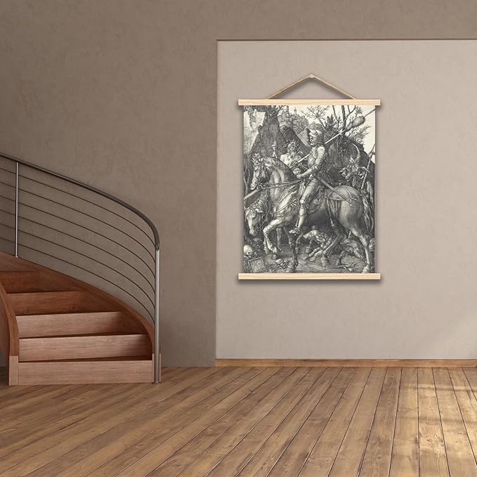 Albrecht DüRer Canvas Wall Art Knight Death And Devil Poster - Vintage Classical Painting Renaissance Fine Art Print Wood Frame Hanging Poster for Bedroom Living Room Office Wall Decor