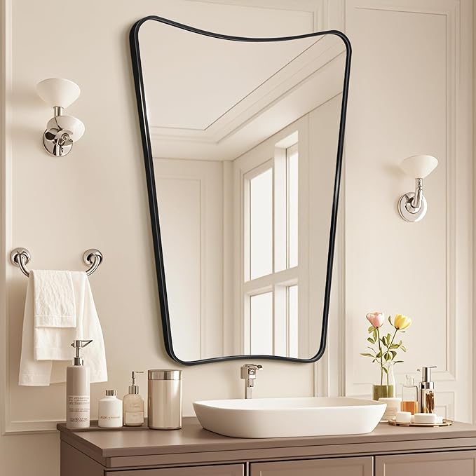 Bathroom Mirror- Irregular Wall Mirror Espejos Decorative 22"x30" Black Aviation Aluminum Alloy Frame for Bathroom, Bedroom, Living Room, Cloakroom, Entryway