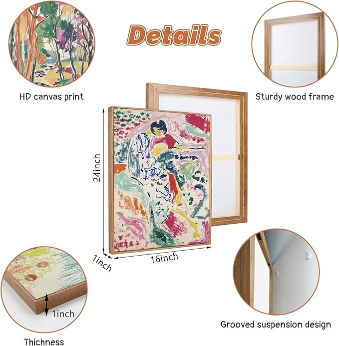 CHDITB Matisse Gallery Framed Canvas Wall Art Set, Large Museum Exhibition Wall Decor, Abstract Matisse Garden Wall Painting, Modern Aesthetics Forest Art Prints For Living Room Bedroom Office 16"X24"