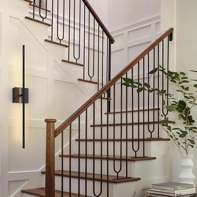 Battery Operated Wall Sconces with Remote Control, Dimmable Wall Sconces Set of Two, 350°Rotate, 3000K LED Black Wireless Wall Light for Living Room, Hallway, Bedroom, 40.1 Inch (2 Pack)