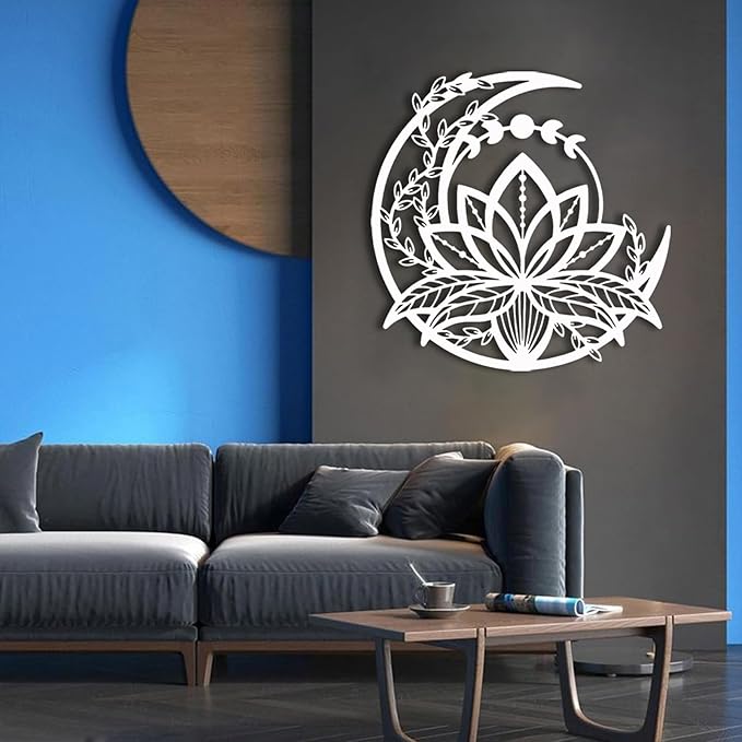 Metal Lotus Flower Wall Art - Extra Large Lotus Moon Metal, Moon Phase Outdoor Decor, Zen Wall Art for Bedroom, Living Room, Yoga Room (Black, 30x30in|76x75cm)